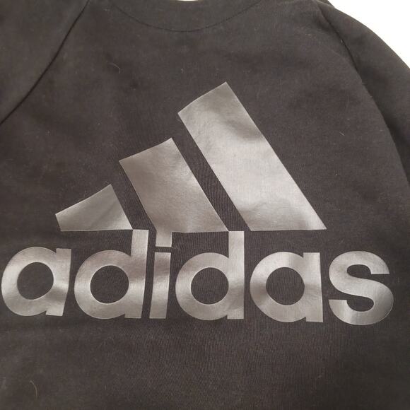 Adidas Sweatshirt Women's Sz L Black  Gray Gunmetal Letters Crewneck Zip Back - Picture 9 of 14